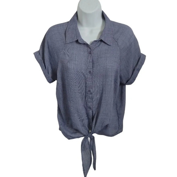 Bleuh Ciel Front  Knot Button Down Blouse, M - Picture 1 of 9